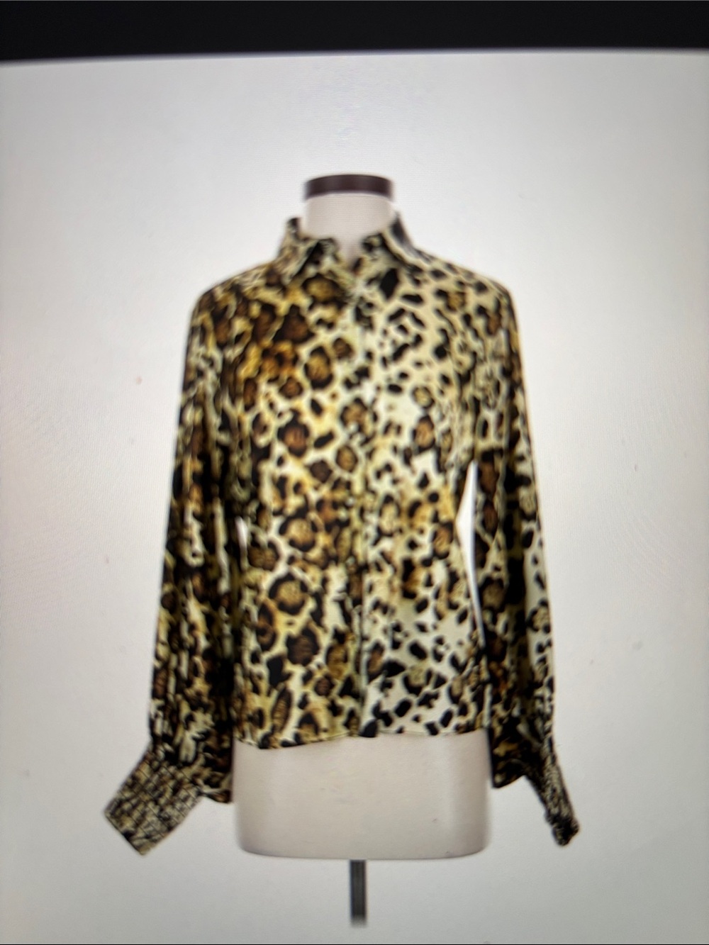 Alexis Leopard Print Satin Button-Up Blouse  xs nwot